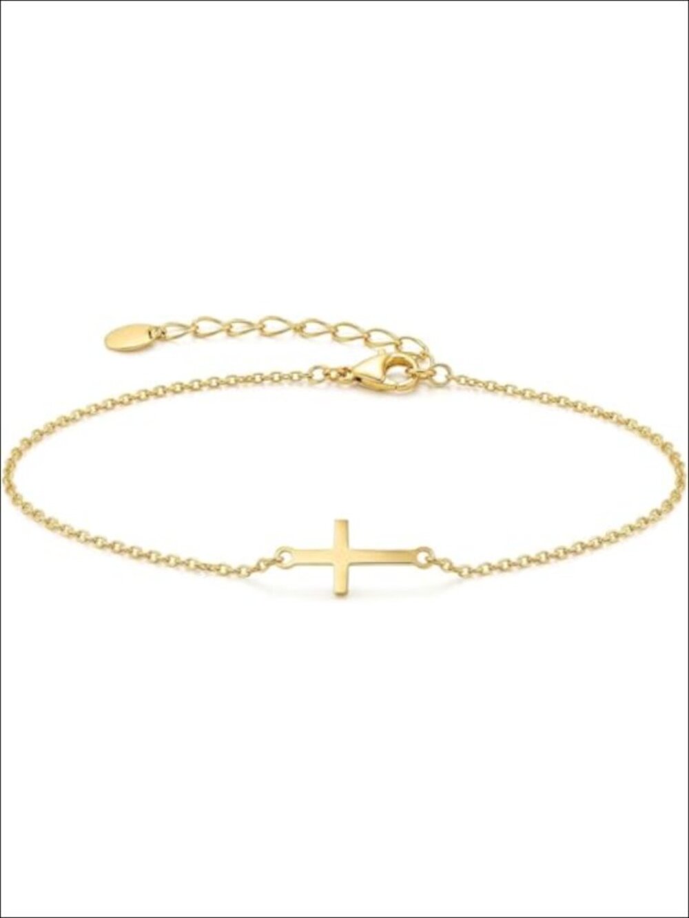 14K Gold Cross Bracelet Dainty Beaded Charm Adjustable Chain